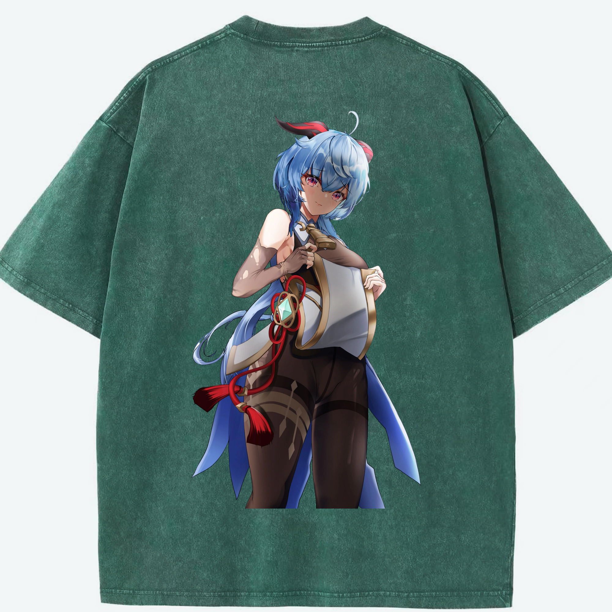 げんし神 甘雨 かんう genshin Ganyu 綿100% ヴィンテージ風 半袖Tシャツ（背面プリント）